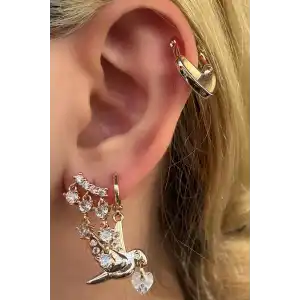 Altın Renk Karışık Figürlü Taş Detaylı  VİP 3lü YSX Küpe Set