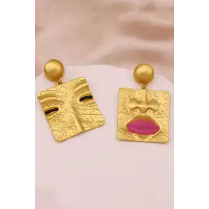 Altın Renk Karışık Figürlü Tasarım Küpe (Çift)