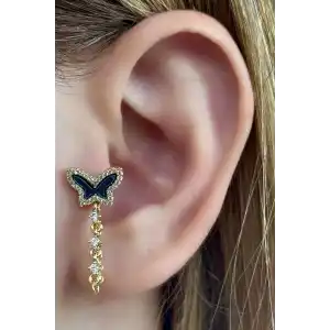 Altın Renk Kelebek Figürlü Çelik Tragus/Kıkırdak Küpe/Piercing (Tek)
