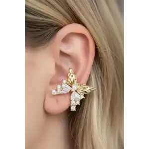 Altın Renk Kelebek Figürlü Taş Detaylı 14K Altın Kaplama TX Ear Cuff (Tek)