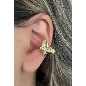 Altın Renk Kelebek Figürlü Taş Detaylı 14K Altın Kaplama TX Ear Cuff (Tek)