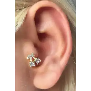 Altın Renk Kiraz Figürlü Çelik Tragus/Kıkırdak Küpe/Piercing (Tek)  Adres Oluştur