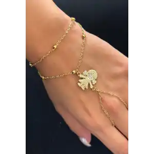 Altın Renk Kız Figürlü Taş Detaylı Çelik Şahmeran