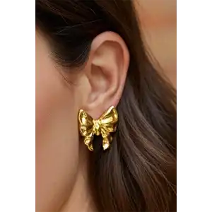 Altın Renk Kurdele Figürlü Çelik Küpe (Çift)