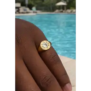 Altın Renk Kuzey Yıldızı Detaylı Serçe Parmak Yüzük (Ayarlanabilir)