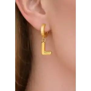 Altın Renk L Harf Çelik Küpe (Çift)