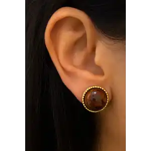 Altın Renk Leopar Detaylı Küpe (Çift)