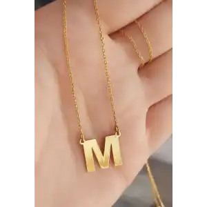 Altın Renk M Harf Çelik Kolye