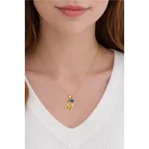 Altın Renk M Harfli Nazar Boncuk Detaylı Çelik Kolye