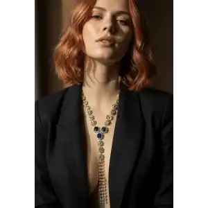 Altın Renk Mavi Taş Detaylı Vücut Aksesuarı