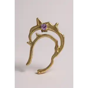 Altın Renk Mor Taş Detaylı 14K Altın Kaplama TX Ear Cuff (Tek)