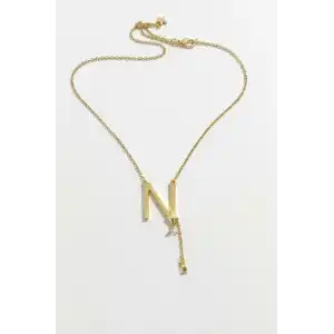Altın Renk N Harfli Taş Detaylı Çelik Kolye