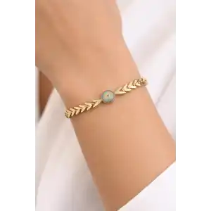 Altın Renk Nazar Boncuğu Figürlü 14K Altın Kaplama VİP Bileklik