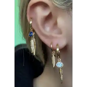 Altın Renk Nazar Boncuk Figürlü 3lü Set Küpe