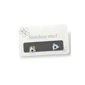 Altın Renk Nazar Boncuk Figürlü Taş Detaylı Çelik Küpe (Çift)