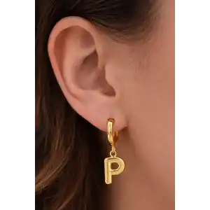 Altın Renk P Harf Çelik Küpe (Çift)