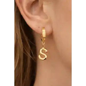 Altın Renk S Harf Çelik Küpe (Çift)