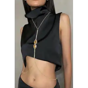 Altın Renk Sarı Taş Detaylı Tasarım Vücut Aksesuar