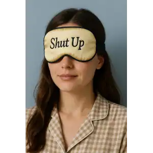 Altın Renk Shut Up Yazılı Saten Uyku Bandı
