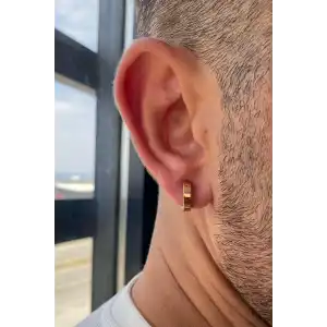 Altın Renk Sıkıştırmalı Unisex Çelik Halka Küpe (Çift)