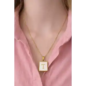 Altın Renk T Harf Çelik Kolye