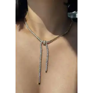 Altın Renk Taş Detayı Su Yolu Kolye