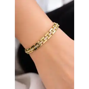 Altın Renk Taş Detaylı 14K Altın Kaplama Bileklik