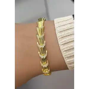 Altın Renk Taş Detaylı 14K Altın Kaplama Bileklik
