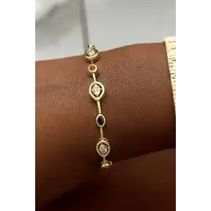 Altın Renk Taş Detaylı 14K Altın Kaplama  Bileklik