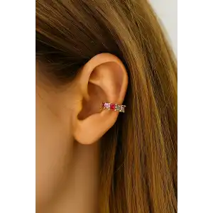 Altın Renk Taş Detaylı 14K Altın Kaplama Ear Cuff (Tek)