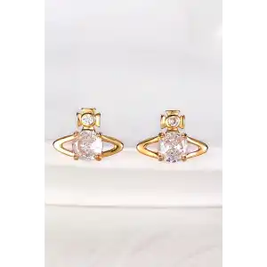 Altın Renk Taş Detaylı 14K Altın Kaplama Küpe (Çift)