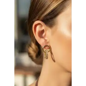 Altın Renk Taş Detaylı 14K Altın Kaplama Küpe (Çift)