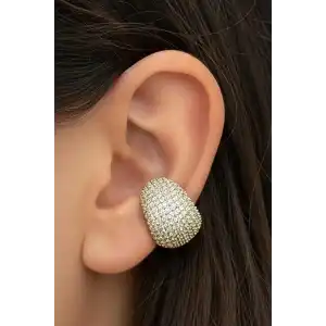 Altın Renk Taş Detaylı 14K Altın Kaplama TX Ear Cuff (Tek)