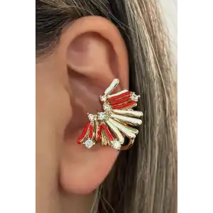 Altın Renk Taş Detaylı 14K Altın Kaplama TX Ear Cuff (Tek)