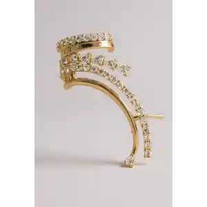 Altın Renk Taş Detaylı 14K Altın Kaplama TX Ear Cuff (Tek)