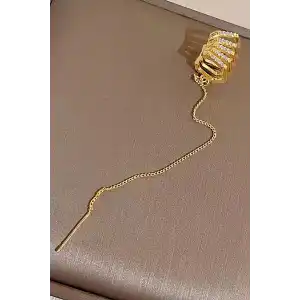 Altın Renk Taş Detaylı 14K Altın Kaplama TX Ear Cuff (Tek)