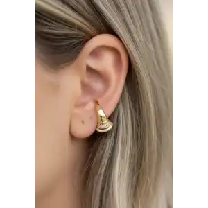 Altın Renk Taş Detaylı 14K Altın Kaplama TX Ear Cuff (Tek)
