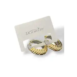 Altın Renk Taş Detaylı 14K Altın Kaplama TX Halka Küpe (Çift)