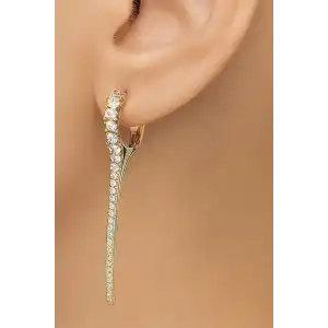 Altın Renk Taş Detaylı 14K Altın Kaplama TX Küpe (Çift)