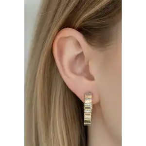 Altın Renk Taş Detaylı 14K Altın Kaplama TX Küpe (Çift)