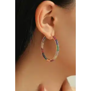 Altın Renk Taş Detaylı 14K Altın Kaplama TX Küpe (Çift)