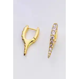 Altın Renk Taş Detaylı 14K Altın Kaplama TX Küpe (Çift)