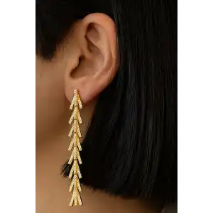 Altın Renk Taş Detaylı 14K Altın Kaplama TX Küpe (Çift)