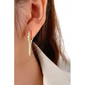 Altın Renk Taş Detaylı 14K Altın Kaplama TX Küpe (Çift)