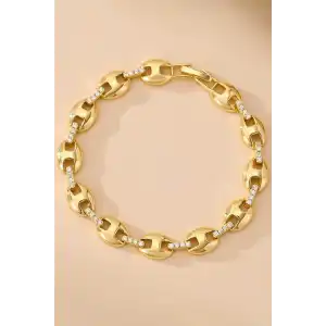 Altın Renk Taş Detaylı 14K Altın Kaplama VİP Bileklik