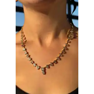 Altın Renk Taş Detaylı 14K Altın Kaplama VİP Kolye