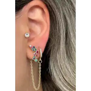 Altın Renk Taş Detaylı 3lü Küpe Set