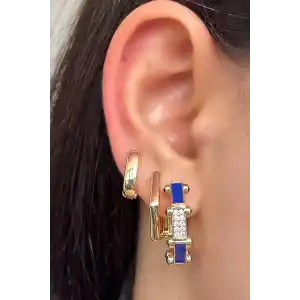 Altın Renk Taş Detaylı 3lü YSX Küpe Set