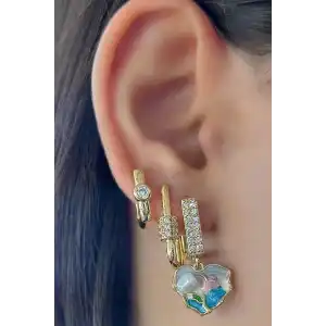 Altın Renk Taş Detaylı 3lü YSX Küpe Set