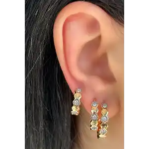 Altın Renk Taş Detaylı 3lü YSX Küpe Set